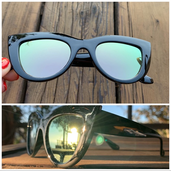 Cat Eye Pink and Green Mirroed Lenses Sunglasses - Picture 7 of 8